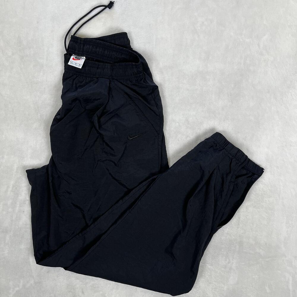 Vintage Nike Track Pants Mens Large Black White Tag 90s Nylon Zip Ankle